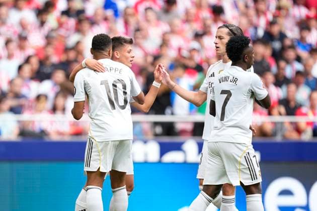 September 27, 2025, Madrid, Madrid, Spain: Arda Guler of Real Madrid CF celebrates a goal during the Spanish League, LaLiga EA Sports, football match played between Atletico de Madrid and Real Madrid at Riyadh Air Metropolitano stadium on September 27, 2025, in Madrid, Spain. Madrid Spain - ZUMAa181 20250927_zaa_a181_181 Copyright: xOscarxJ.xBarrosox