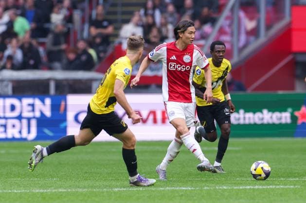 2025-09-27 AFC Ajax v NAC Breda - Dutch Eredivisie AMSTERDAM, NETHERLANDS - SEPTEMBER 27: Ko Ikatura of AFC Ajax during the Dutch Eredivisie match between AFC Ajax and NAC Breda at Johan Cruijff ArenA on September 27, 2025 in Amsterdam, Netherlands. Amsterdam Johan Cruijff ArenA Netherlands Content not available for redistribution in The Netherlands directly or indirectly through any third parties. Copyright: xBenxGalx