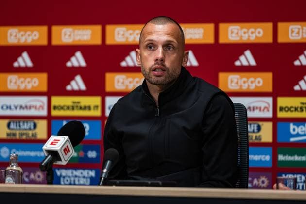 AMSTERDAM , 27-09-2025 , Johan Cruyff ArenA , season 2025 2026 , Dutch Eredivisie football . Match between Ajax and NAC Breda , Picture shows Ajax trainer coach John Heitinga during the press conference, PK, Pressekonferenz after the match (final score 2-1). Ajax - NAC  x31225665x Copyright: