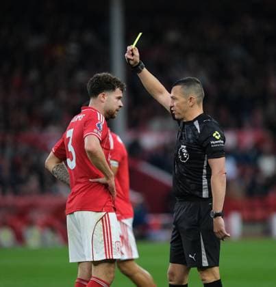 Neco Williams of Nottingham Forest receiving a yellow card in the 49th minute during the Premier league football match between Nottingham Forest and Sunderland A F C at City Ground in Nottingham. Copyright: xPaulxBonser SportsxPressxPhotox Sportspressphoto_SPR33425