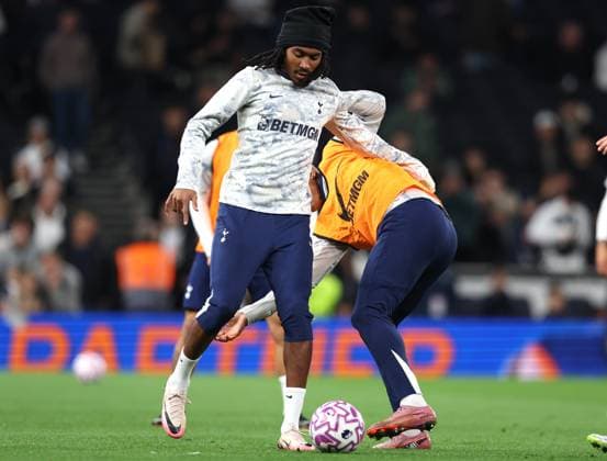 London, England, 27th September 2025. Djed Spence of Tottenham Hotspur and Richarlison of Tottenham Hotspur warm up before the Tottenham Hotspur vs Wolverhampton Wanderers Premier League match at the Tottenham Hotspur Stadium, London. Picture credit should read: Paul Terry Sportimage EDITORIAL USE ONLY. No use with unauthorised audio, video, data, fixture lists, club league logos or live services. Online in-match use limited to 120 images, no video emulation. No use in betting, games or single club league player publications. SPI_010_PT_Tottenham_Wolves SPI-4168-0010