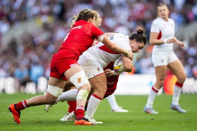 Canada Women v England Women Women s Rugby World Cup 2025 27 09 2025. Final Amy Cokayne of England tries to break through during the Women s Rugby World Cup 2025 Final match between Canada Women and England Women at Allianz Stadium, Twickenham, Richmond, United Kingdom on 27 September 2025. Richmond Allianz Stadium London United Kingdom Editorial use only , Copyright: xSimonxKingx PSI-22918-0117