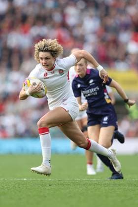 WRWC-Finale 27. September 2025, London Finale der Rugby-Weltmeisterschaft der Frauen Kanada gegen England Frauen Ellie Kildunne aus England legt einen beeindruckenden Lauf hin, um einen Versuch zu erzielen Foto Charlotte Wilson Offside London UK  Copyright: xCharlottexWilsonx xOffsidexOffside