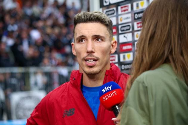 Germany Soccer Bundesliga 2025 26, 5 Matchday FC St Pauli vs Bayer 04 Leverkusen Millerntor Stadion Hamburg Interview with player Ãlex Grimaldo Alex Grimaldo Bayer 04 Leverkusen, 20 Hamburg Copyright: xAymanxAlahmedx