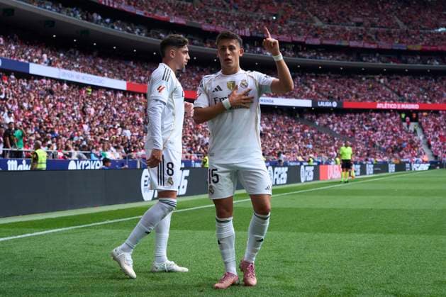 Arda Guler of Real Madrid CF celebrates his goal during the La Liga EA match between Atletico de Madrid and Real Madrid CF, on September 27, 2025. - 27 09 2025 - Spain Madrid Madrid -  LGMx xLexPictorium LePictorium_0315421