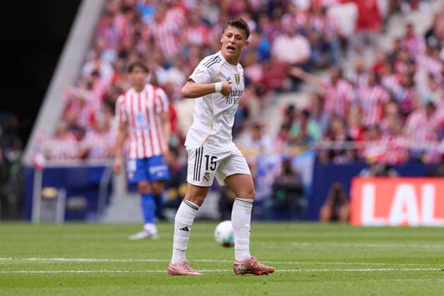 Atletico Madrid Vs Real Madrid CF in Madrid, Spain - 27 Sep 2025 Arda Guler of Real Madrid CF celebrates a goal during the 2025 2026 La Liga EA Sports week 7 football match between Atletico Madrid and Real Madrid CF at Riyadh Air Metropolitano Stadium. Final score: Atletico Madrid 5:2 Real Madrid CF Madrid Spain Copyright: xFedericoxTitonex xSOPAxImagesx FTITONE_016