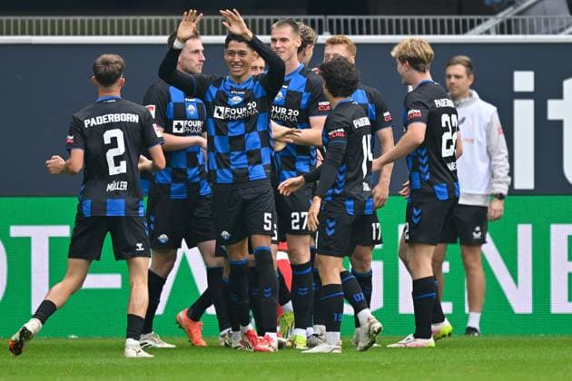Paderborn, Home Deluxe Arena, 27 09 25, GER, Herren, 2 Bundesliga, Saison 2025 2026, SC Paderborn 07 1 FC Kaiserslautern Bild Laurin CURDA Paderborn jubilates after his goal for 2 0 DFL regulations prohibit any use of photographs as image sequences and or quasi video NRW Germany