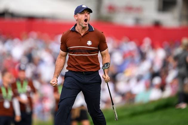 250927 Rory McIlroy of Team Europe celebrates during a fourball match on day 2 of The Ryder Cup on September 27, 2025 in New York Photo Jesper Zerman BILDBYRAN kod JZ JZ0618 golf ryder cup day 2 bbeng jubel  Copyright: JESPERxZERMAN BB250927JZ069