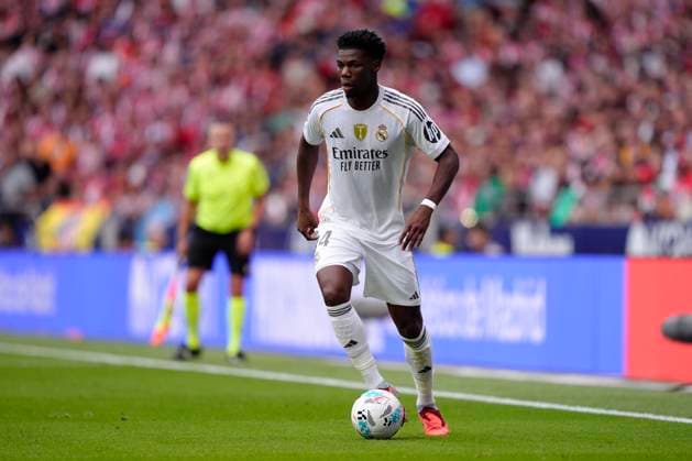 September 27, 2025, Madrid, Spain: AurÃ lien TchouamÃ ni of Real Madrid CF is seen in action during the La Liga EA Sports match between Atletico de Madrid and Real Madrid at the Riyadh Air Metropolitano. Final Score; Atletico de Madrid 5 : 2 Real Madrid Madrid Spain - ZUMAs197 20250927_aaa_s197_279 Copyright: xGokhanxTanerx