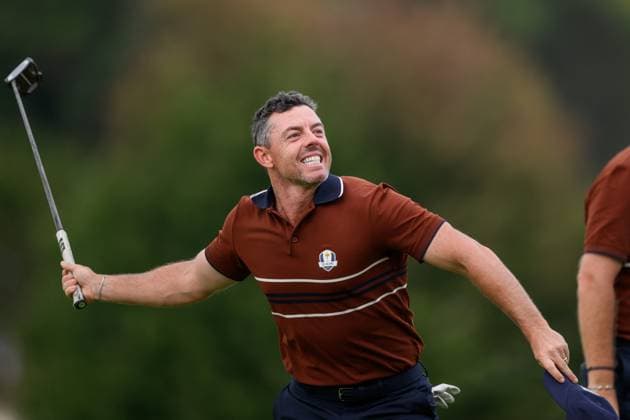 250927 Rory McIlroy of Team Europe celebrates during a fourball match on day 2 of The Ryder Cup on September 27, 2025 in New York Photo Jesper Zerman BILDBYRAN kod JZ JZ0618 golf ryder cup day 2 bbeng jubel  Copyright: JESPERxZERMAN BB250927JZ095