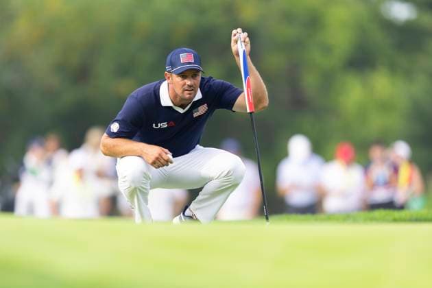 September 27, 2025, Farmingdale, Ny, United States: FARMINGDALE, NY - SEPTEMBER 27: Bryson DeChambeau of Team USA lines up a putt on hole 12 during the Ryder Cup - Afternoon Fourball Matches at Bethpage Black Golf Course on September 27, 2025 in Farmingdale, NY. Farmingdale United States - ZUMAt139 20250927_aaa_t139_054 Copyright: xAlxChang IsixPhotosx