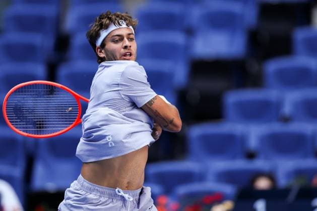 BEIJING, CHINA - SEPTEMBER 28: Flavio Cobolli of Italy returns a shot in the Men s Singles Round of 16 match against Learner Tien of the United States on day 7 of the 2025 China Open at National Tennis Center on September 28, 2025 in Beijing, China.  Copyright: xVCGx 111593671813