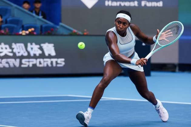 BEIJING, CHINA - SEPTEMBER 28: Coco Gauff of the United States competes in the Women s Singles Round of 32 match against Leylah Fernandez of Canada on day 7 of the 2025 China Open at National Tennis Center on September 28, 2025 in Beijing, China.  Copyright: xVCGx 111593692950