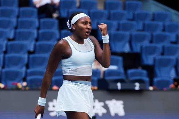 BEIJING, CHINA - SEPTEMBER 28: Coco Gauff of the United States reacts in the Women s Singles Round of 32 match against Leylah Fernandez of Canada on day 7 of the 2025 China Open at National Tennis Center on September 28, 2025 in Beijing, China.  Copyright: xVCGx 111593692944