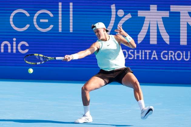 September 28, 2025, Tokyo, Japan: Denmark s Holger Rune in action against Jenson Brooksby of the USA during their quarterfinal match at the Japan Open Tennis Championships at Ariake Colosseum in Tokyo. The tournament runs from September 22 to 30. Brooksby won 6-3, 6-3. Tokyo Japan - ZUMAm191 20250928_aap_m191_035 Copyright: xRodrigoxReyesxMarinx