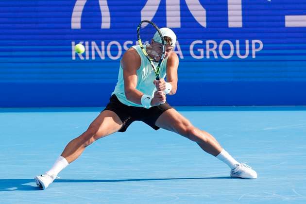 September 28, 2025, Tokyo, Japan: Denmark s Holger Rune in action against Jenson Brooksby of the USA during their quarterfinal match at the Japan Open Tennis Championships at Ariake Colosseum in Tokyo. The tournament runs from September 22 to 30. Brooksby won 6-3, 6-3. Tokyo Japan - ZUMAm191 20250928_aap_m191_039 Copyright: xRodrigoxReyesxMarinx
