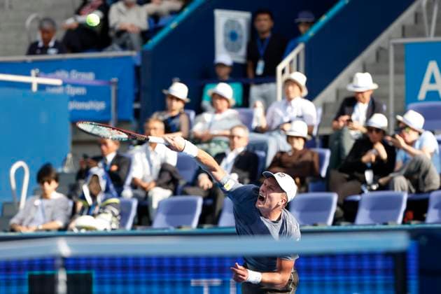 September 28, 2025, Tokyo, Japan: Jenson Brooksby of the USA in action against Denmark s Holger Rune during their quarterfinal match at the Japan Open Tennis Championships at Ariake Colosseum in Tokyo. The tournament runs from September 22 to 30. Brooksby won 6-3, 6-3. Tokyo Japan - ZUMAm191 20250928_aap_m191_044 Copyright: xRodrigoxReyesxMarinx