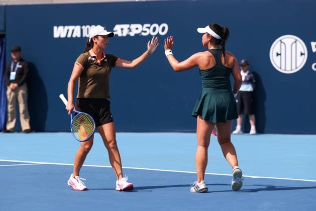 BEIJING, CHINA - SEPTEMBER 28: Wu Fang-Hsien of Chinese Taipei and Eri Hozumi of Japan compete in the Women s Doubles Round of 32 match against Maya Joint of Australia and Catherine Mcnally of the United States on day 7 of the 2025 China Open at National Tennis Center on September 28, 2025 in Beijing, China.  Copyright: xVCGx 111593686506