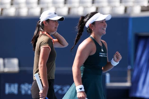 BEIJING, CHINA - SEPTEMBER 28: Wu Fang-Hsien of Chinese Taipei and Eri Hozumi of Japan compete in the Women s Doubles Round of 32 match against Maya Joint of Australia and Catherine Mcnally of the United States on day 7 of the 2025 China Open at National Tennis Center on September 28, 2025 in Beijing, China.  Copyright: xVCGx 111593686628