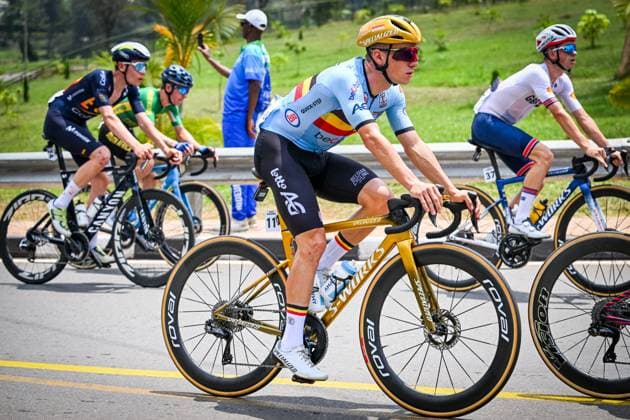 Belgian Remco Evenepoel pictured in action during the elite men road race (267,5 km) at the cycling road World Championships in Kigali, Rwanda, Sunday 28 September 2025. The 2025 UCI Road World Championships take place from 21 to 28 September in Kigali, Rwanda. DIRKxWAEM  x135501863x