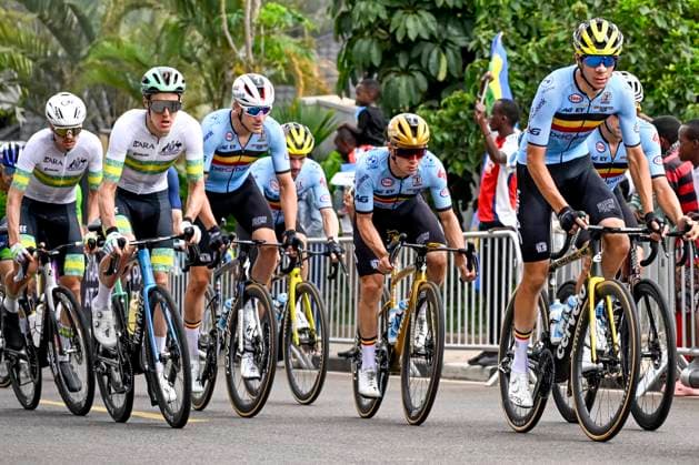UCI 2025 Road World Championship, WM, Weltmeisterschaft Kigali 28 09 2025 KIGALI, RWANDA - SEPTEMBER 28 : Evenepoel Remco (BEL) during the Men Elite cycling road race of the UCI Road World Championships 2025 92nd edition an UCI World Championships cycling race of 267.5 km with start in Kigali and finish in Kigali on September 28, 2025 in Kigali, Rwanda, 28 09 2025 Kigali Rwanda  Copyright: xJanxDexMeuleneirx