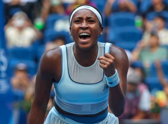 (250928) -- BEIJING, Sept. 28, 2025 -- Coco Gauff celebrates after winning the women s singles third round match between Leylah Fernandez of Canada and Coco Gauff of the United States at 2025 China Open tennis tournament in Beijing, China, Sept. 28, 2025. (Photo by Xinhua) (SP)CHINA-BEIJING-TENNIS-CHINA OPEN-WOMEN S SINGLES-THIRD ROUND (CN) MaxZihan 