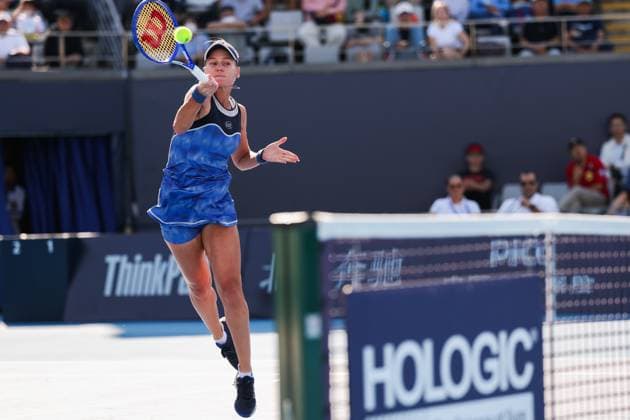 BEIJING, CHINA - SEPTEMBER 28: Veronika Kudermetova competes in the Women s Singles Round of 32 match against Marie Bouzkova of the Czech Republic on day 7 of the 2025 China Open at National Tennis Center on September 28, 2025 in Beijing, China.  Copyright: xVCGx 111593705031