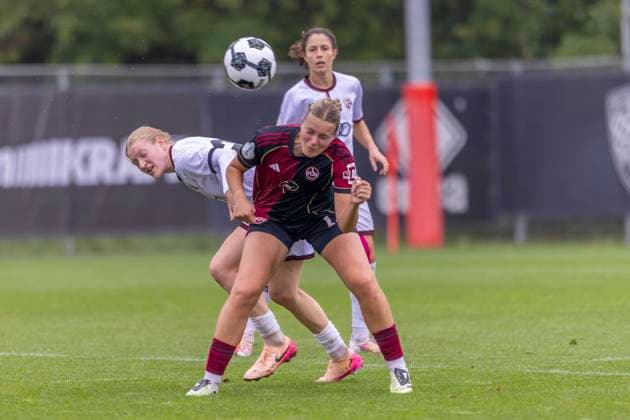 Ingolstadt, Germany 28 September 2025 DFB Pokal Women 2025 2026 FC Ingolstadt 04 vs 1 FC Nürnberg In the picture from left in a duel Nina Penzkofer FCI and Marlene Lindner FCN DFB regulations prohibit any use of photographs as image sequences and or quasi video MTV Stadion Bayern Copyright: xFotostandx xSchäferx
