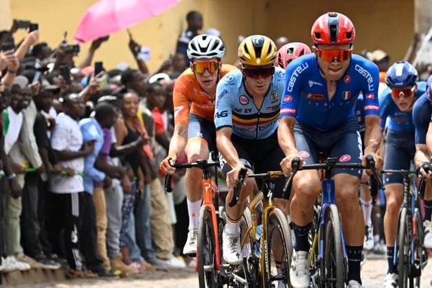 UCI 2025 Road World Championship, WM, Weltmeisterschaft Kigali 28 09 2025 KIGALI, RWANDA - SEPTEMBER 28 : Evenepoel Remco (BEL) during the Men Elite cycling road race of the UCI Road World Championships 2025 92nd edition an UCI World Championships cycling race of 267.5 km with start in Kigali and finish in Kigali on September 28, 2025 in Kigali, Rwanda, 28 09 2025 Kigali Rwanda  Copyright: xJanxDexMeuleneirx