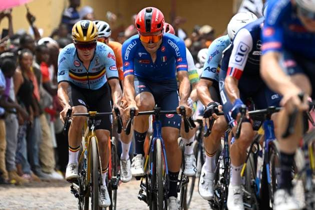 UCI 2025 Road World Championship, WM, Weltmeisterschaft Kigali 28 09 2025 KIGALI, RWANDA - SEPTEMBER 28 : Evenepoel Remco (BEL) during the Men Elite cycling road race of the UCI Road World Championships 2025 92nd edition an UCI World Championships cycling race of 267.5 km with start in Kigali and finish in Kigali on September 28, 2025 in Kigali, Rwanda, 28 09 2025 Kigali Rwanda  Copyright: xJanxDexMeuleneirx