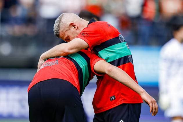 NIJMEGEN , 28-09-2025 , Goffertstadion , season 2025 2026 , Dutch Eredivisie football , match between NEC Nijmegen and AZ , picture shows players of NEC celebrate the 2-1 NEC - AZ  x31247175x Copyright: