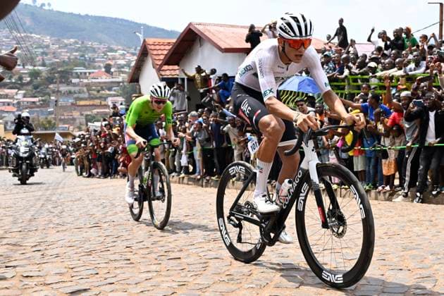 UCI 2025 Road World Championship, WM, Weltmeisterschaft Kigali 28 09 2025 KIGALI, RWANDA - SEPTEMBER 28 : Del Toro Isaac (MEX) and Pogacar Tadej (SLO) during the Men Elite cycling road race of the UCI Road World Championships 2025 92nd edition an UCI World Championships cycling race of 267.5 km with start in Kigali and finish in Kigali on September 28, 2025 in Kigali, Rwanda, 28 09 2025 Kigali Rwanda  Copyright: xJanxDexMeuleneirx