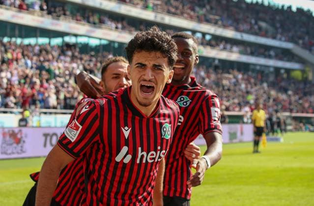 Germany Soccer 2 Bundesliga 2025 26, 7 Matchday Hannover 96 vs Arminia Bielefeld Heinz von Heiden Arena Stadion Hannover Goal celebration Husseyn Chakroun Hannover 96, 14 Hannover Copyright: xAymanxAlahmedx