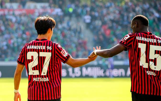 Germany Soccer 2 Bundesliga 2025 26, 7 Matchday Hannover 96 vs Arminia Bielefeld Heinz von Heiden Arena Stadion Hannover Goal celebration Hayate Matsuda Hannover 96, 27 Noël Así ko Noel Aseko Hannover 96, 15 Hannover Copyright: xAymanxAlahmedx
