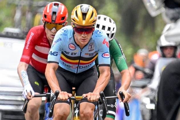 UCI 2025 Road World Championship, WM, Weltmeisterschaft Kigali 28 09 2025 KIGALI, RWANDA - SEPTEMBER 28 : Evenepoel Remco (BEL) during the Men Elite cycling road race of the UCI Road World Championships 2025 92nd edition an UCI World Championships cycling race of 267.5 km with start in Kigali and finish in Kigali on September 28, 2025 in Kigali, Rwanda, 28 09 2025 Kigali Rwanda  Copyright: xJanxDexMeuleneirx