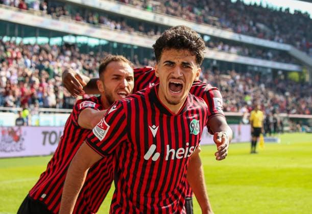 Germany Soccer 2 Bundesliga 2025 26, 7 Matchday Hannover 96 vs Arminia Bielefeld Heinz von Heiden Arena Stadion Hannover Goal celebration Husseyn Chakroun Hannover 96, 14 Hannover Copyright: xAymanxAlahmedx