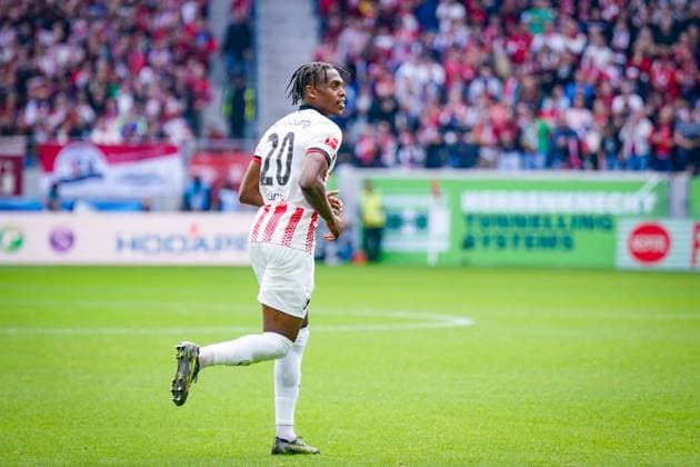 Germany Soccer Bundesliga 2025 26, Matchday 5 SC Freiburg vs TSG Hoffenheim Europa Park Stadion Freiburg Goal and goal celebration for 1-0 by Junior Adamu SC Freiburg, 20 after VAR check no offside Joy, emotions, jubilation Copyright: xJOERANxSTEINSIEKx
