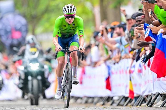 Slovenian Tadej Pogacar pictured in action during the elite men road race (267,5 km) at the cycling road World Championships in Kigali, Rwanda, Sunday 28 September 2025. The 2025 UCI Road World Championships take place from 21 to 28 September in Kigali, Rwanda. DIRKxWAEM  x135522360x