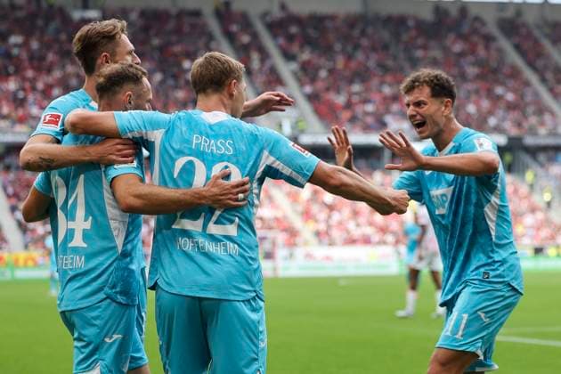 Goal celebration TSG Hoffenheim at 1 1 by Fisnik Asllani TSG Hoffenheim, 11 , Germany, Soccer, 1 Bundesliga, Matchday 5, 2025 2026, SC Freiburg vs TSG 1899 Hoffenheim, 28 09 2025, Europa Park Stadion, Freiburg im Breisgau, Germany Freiburg im Breisgau Europa Park Stadion Baden Württemberg Germany Copyright: xGrantxHubbsx
