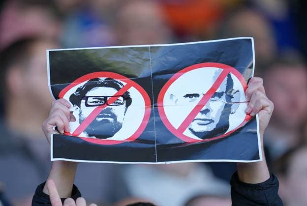 Rangers fans protest poster with images of Rangers Head Coach Russell Martin & Rangers Chief Executive Patrick Stewart. Livingston v Rangers, William Hill Scottish Premiership, Football, Home of the Set Fare Arena, Glasgow, Scotland, UK - 28 Sep 2025Livingston Home of the Set Fare Arena United Kingdom EDITORIAL USE ONLY No use with unauthorised audio, video, data, fixture lists, club league logos or live services. Online in-match use limited to 120 images, no video emulation. No use in betting, games or single club league player publications. Copyright: xStuartxWallace Shutterstockx 15503934bl