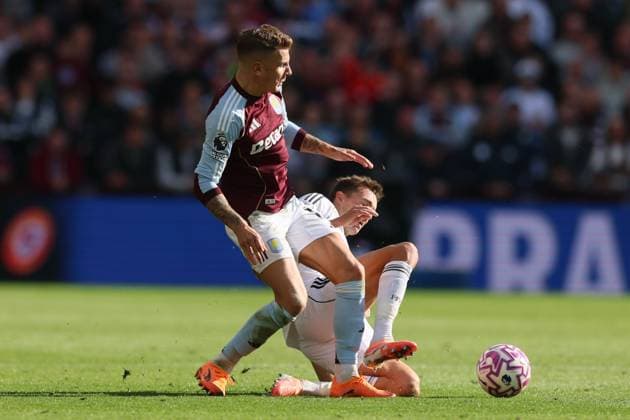 Timothy Castagne of Fulham tackles Lucas Digne of Aston Villa Aston Villa v Fulham, Premier League, Football, Villa Park, Birmingham, UK - 28 Sep 2025Birmingham Villa Park United Kingdom EDITORIAL USE ONLY No use with unauthorised audio, video, data, fixture lists, club league logos or live services. Online in-match use limited to 120 images, no video emulation. No use in betting, games or single club league player publications. Copyright: xPaulxCurrie Shutterstockx 15503933el