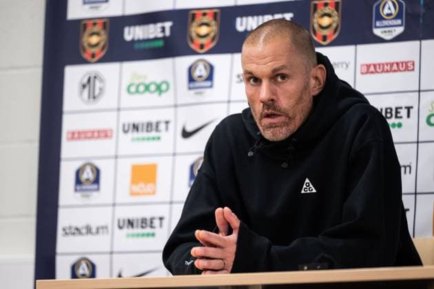 250928 Brommapojkarnas head coach Ulf Kristiansson during the press conference after the football match in Allsvenskan between Brommapojkarna and Mjällby on September 28, 2025 in Stockholm  Copyright: EMMAxWALLSKOG BB250928EW078