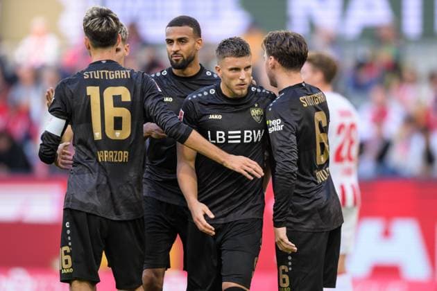 Soccer, 1 Bundesliga, 20250928, 1 FC Köln VfB Stuttgart In the picture Stuttgart goal cheers cheers goal 1 1 Köln Rhein Energie Stadion Nordrhein Westfalen Germany Copyright: Passion2Press MarkusxFischerx