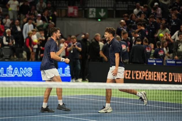 TENNIS : CO Met Orleans Open 2025 - Finale - ATP, Tennis Herren Challenger Tour 125 - 28 09 2025 Luca Sanchez (FRA) and Clement Chidekh (FRA) celebrating the win during the CO Met OrlÃ ans Open 2025 final, ATP Challenger Tour 125 tennis tournament on 28 September 2025 at CO Met Arena in OrlÃ ans, France - Photo Alexandre Martins Psnewz  Copyright: xALEXANDRExMARTINSx