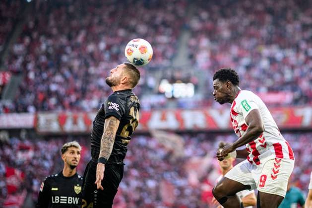 COLOGNE, GERMANY - 28 SEPTEMBER, 2025: Jeff Chabot, Ragnar Ache - The football match of Bundesliga 1.FC Koeln vs VfB Stuttgart at Rhein Energie Stadion.  Copyright: xVITALIIxKLIUIEVx