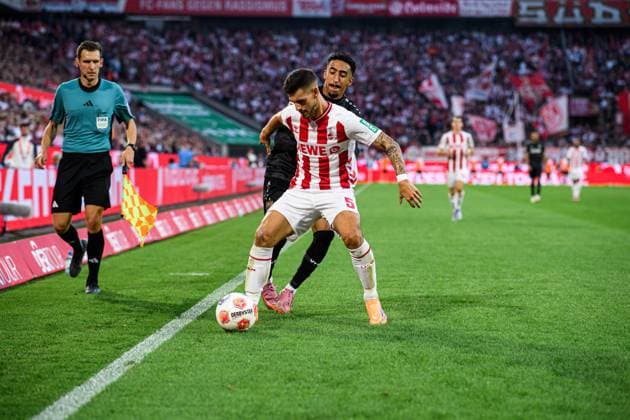COLOGNE, GERMANY - 28 SEPTEMBER, 2025: Tom Krauss, Tiago Tomas - The football match of Bundesliga 1.FC Koeln vs VfB Stuttgart at Rhein Energie Stadion.  Copyright: xVITALIIxKLIUIEVx