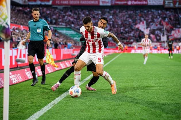 COLOGNE, GERMANY - 28 SEPTEMBER, 2025: Tom Krauss, Tiago Tomas - The football match of Bundesliga 1.FC Koeln vs VfB Stuttgart at Rhein Energie Stadion.  Copyright: xVITALIIxKLIUIEVx