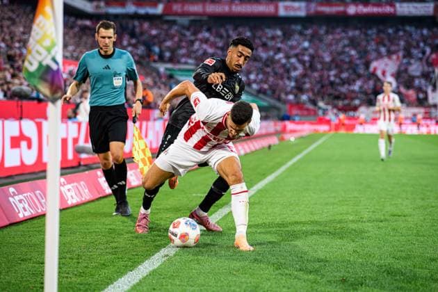 COLOGNE, GERMANY - 28 SEPTEMBER, 2025: Tom Krauss, Tiago Tomas - The football match of Bundesliga 1.FC Koeln vs VfB Stuttgart at Rhein Energie Stadion.  Copyright: xVITALIIxKLIUIEVx