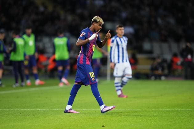 during the La Liga EA Sports match between FC Barcelona, Barca and Real Sociedad played at Lluis Companys Stadium on September 28 2025 in Barcelona, Spain. (Photo by Bagu Blanco PRESSIN) Copyright: xBaguxBlancox xPRESSINx