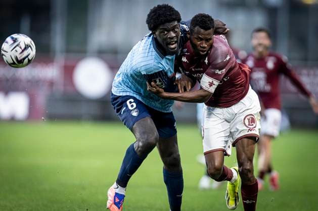 FOOTBALL: Ligue 1 Metz vs L Havre. 6me journee 28 09 2025 STADE SAINT-SYMPHORIEN Etienne YoutÃ KinkouÃ 6 et Diallo Habibou 30  Copyright: xelyxandroxcegarrax